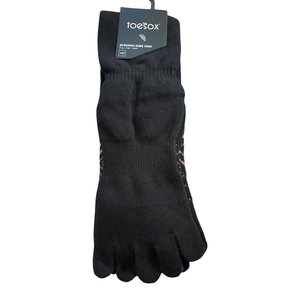 ToeSox Womens Scrunch Knee High Socks M Black Grip Pilates Yoga Ballet Core